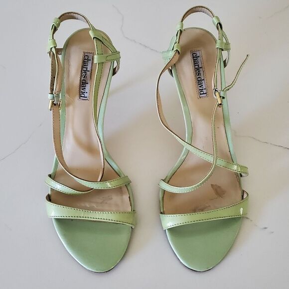 Charles David Women's Heels Size 8 Green Leather Dress Shoes Wedding Strappy - Picture 1 of 7